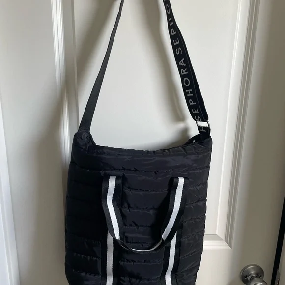 Sephora Black Quilted Tote with White-Trim Handles - Picture 1 of 4